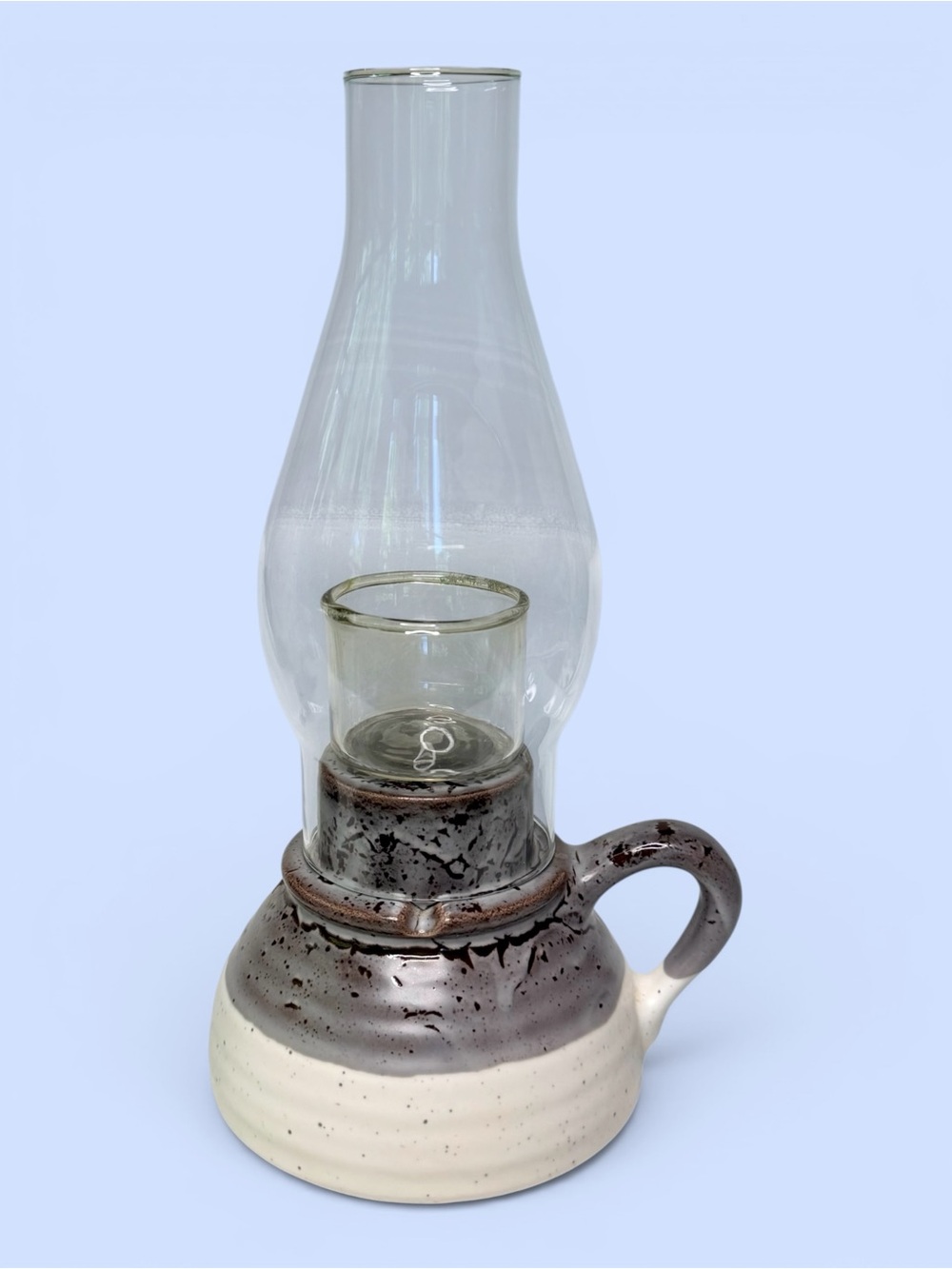 Vintage Studio Pottery Hurricane Lamp Candle Holder‎ Handle Finger Lamp